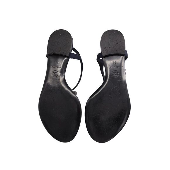 Chanel Chain Flat Ankle Strap Sandals in Navy Blue Leather - Picture 6 of 7